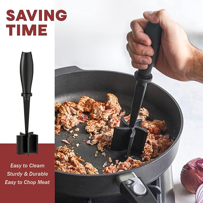 Meat Chopper, Hamburger Grinder, Premium Heat Resistant Smasher for Ground Beef, Burger Grinder Nylon Potato Mix Tool-Black