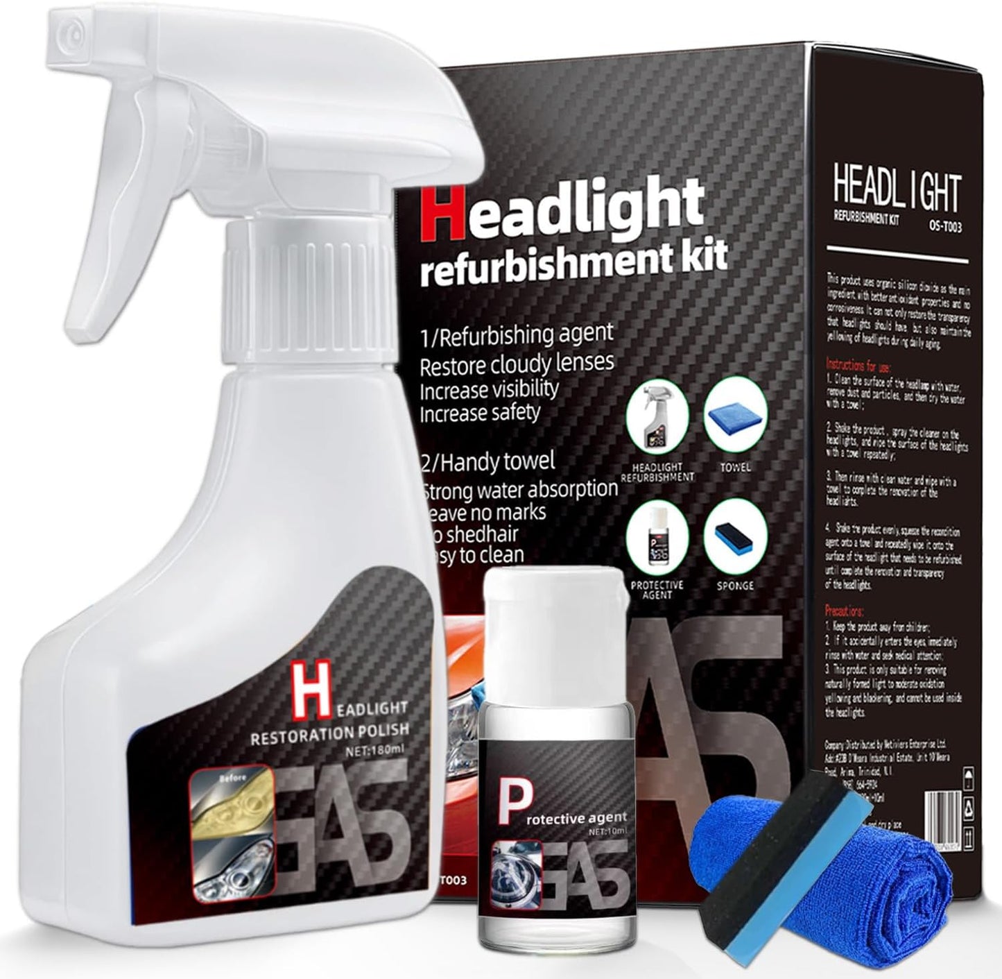 Car Headlight Restoration Polishing Kits Headlamp Repair Kits Car Light Polisher Cleaning Kits Ceramic Coating Spray Shiny Stuff Headlight Cleaner-6.3Fl.Oz