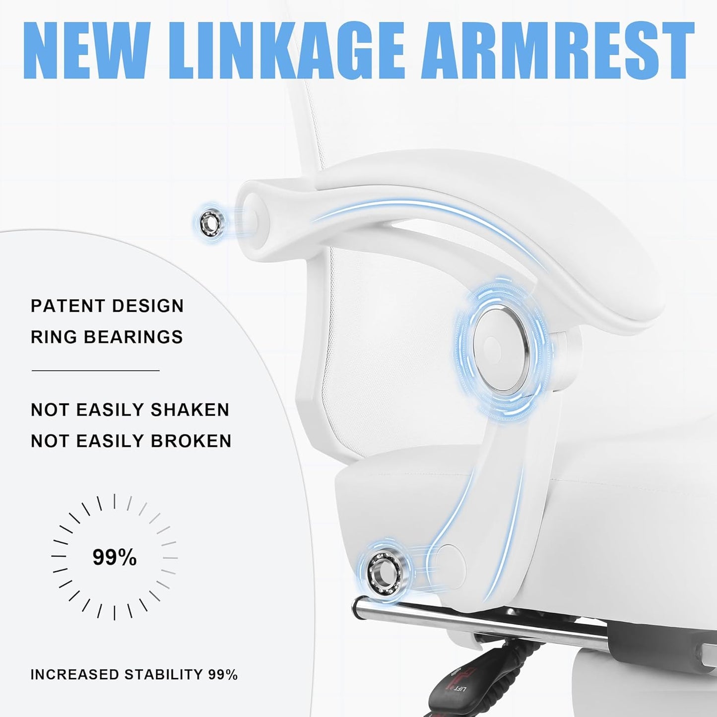 Misolant Ergonomic Office Chair with Footrest, Ergonomic Desk Chair with Adjustable 2D Lumbar Support, High Back Computer Chair with Adjustable Headrest, White Comfortable Leather Office Chairs