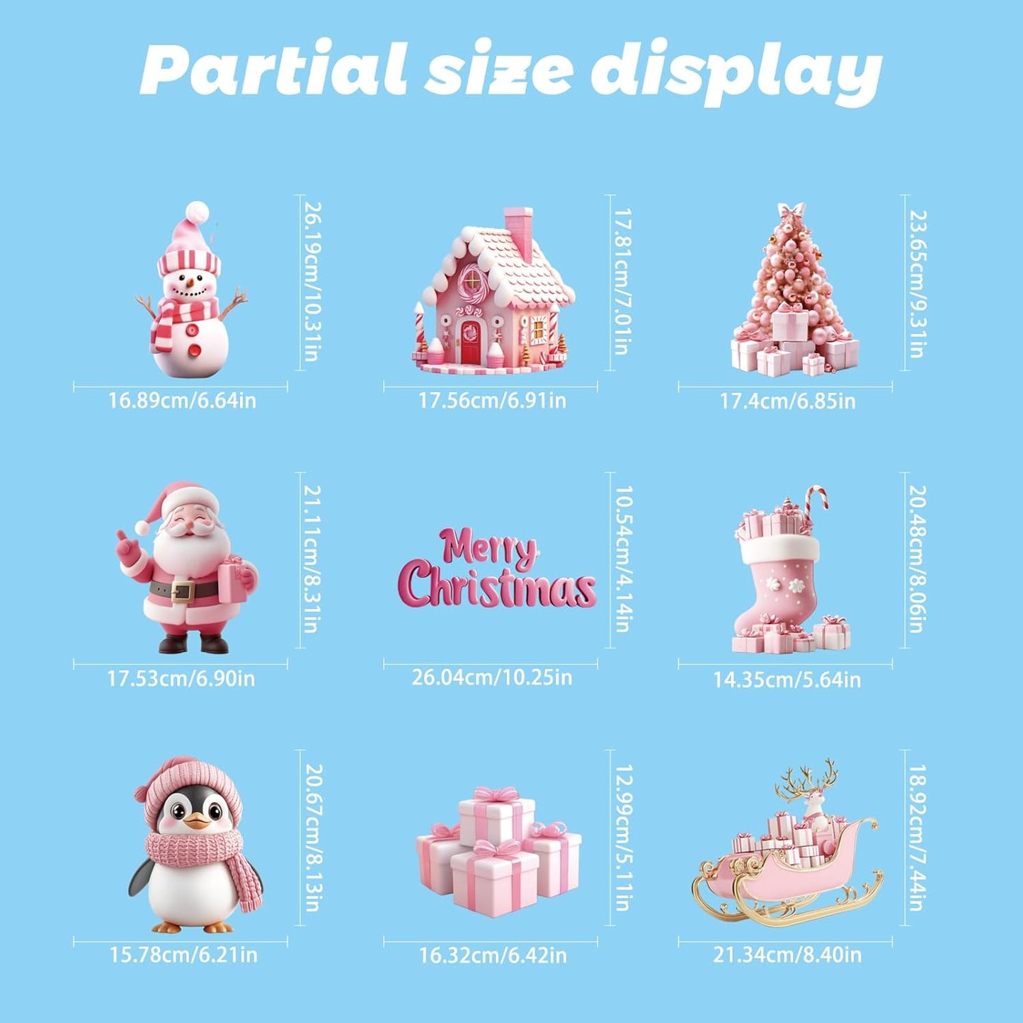 Christmas Window Clings Stickers, 9 Sheets Pink Santa Snowman Penguin Snowflake Christmas Tree Static Decals for Winter Holiday Decoration