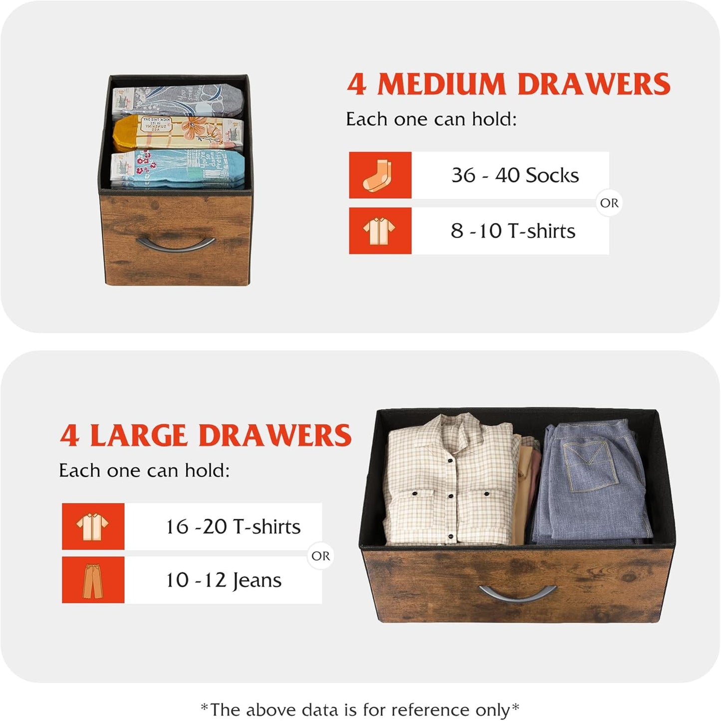 WLIVE Dresser for Bedroom with 8 Drawers, Wide Fabric Dresser for Storage and Organization, Bedroom Dressers, Chest of Drawers for Living Room, Closet, Entryway, Rustic Brown Wood Grain Print