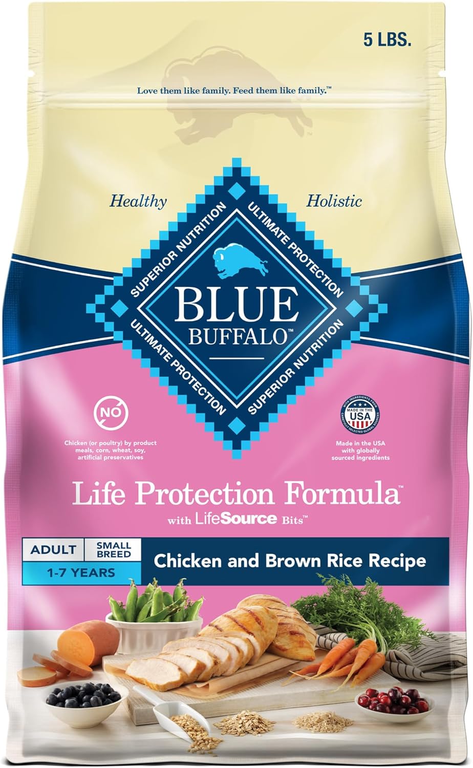 Blue Buffalo Life Protection Formula Adult Small Breed Dry Dog Food, Supports High Energy Needs, Made with Natural Ingredients, Chicken & Brown Rice Recipe, 5-lb. Bag - Cart Shape