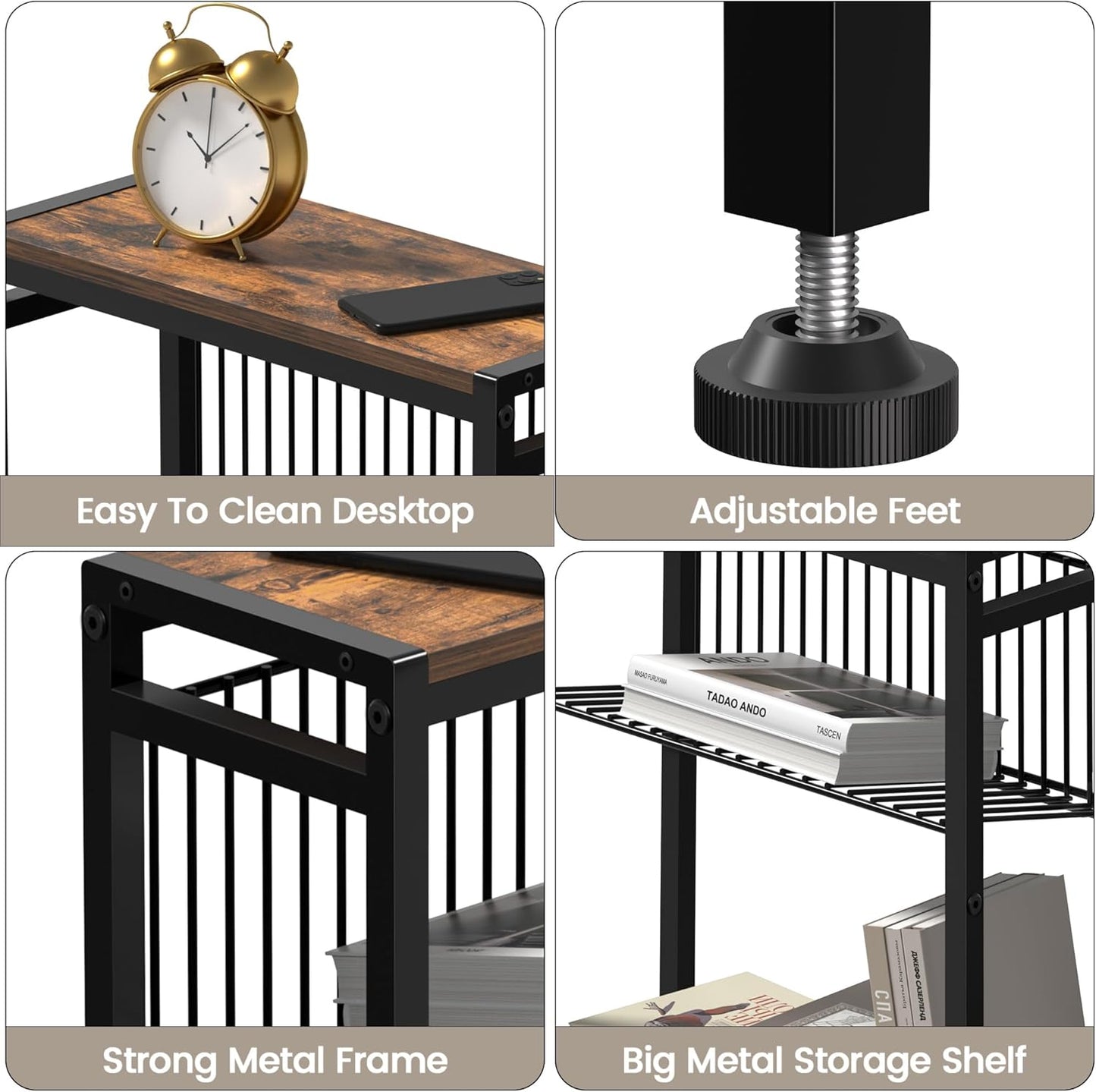 Small Side Table for Small Space, 3-Tier Narrow End Table with Magazine Holder,Slim Nightstand, Skinny Snack Couch Table in Living Room, Bedroom Study and Balcony (Rustic Brown &Black)