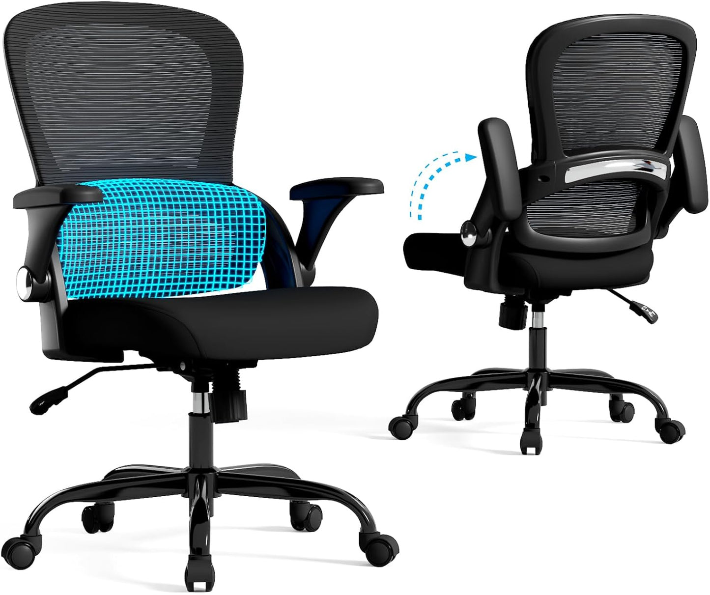 TRALT Office Chair - Ergonomic Office Chair with Back Support, Home Office Desk Chairs, 330lbs Wide Seat Big and Tall Office Chairs, Comfy Desk Chair for Work, Study, Office, Gaming (Black)