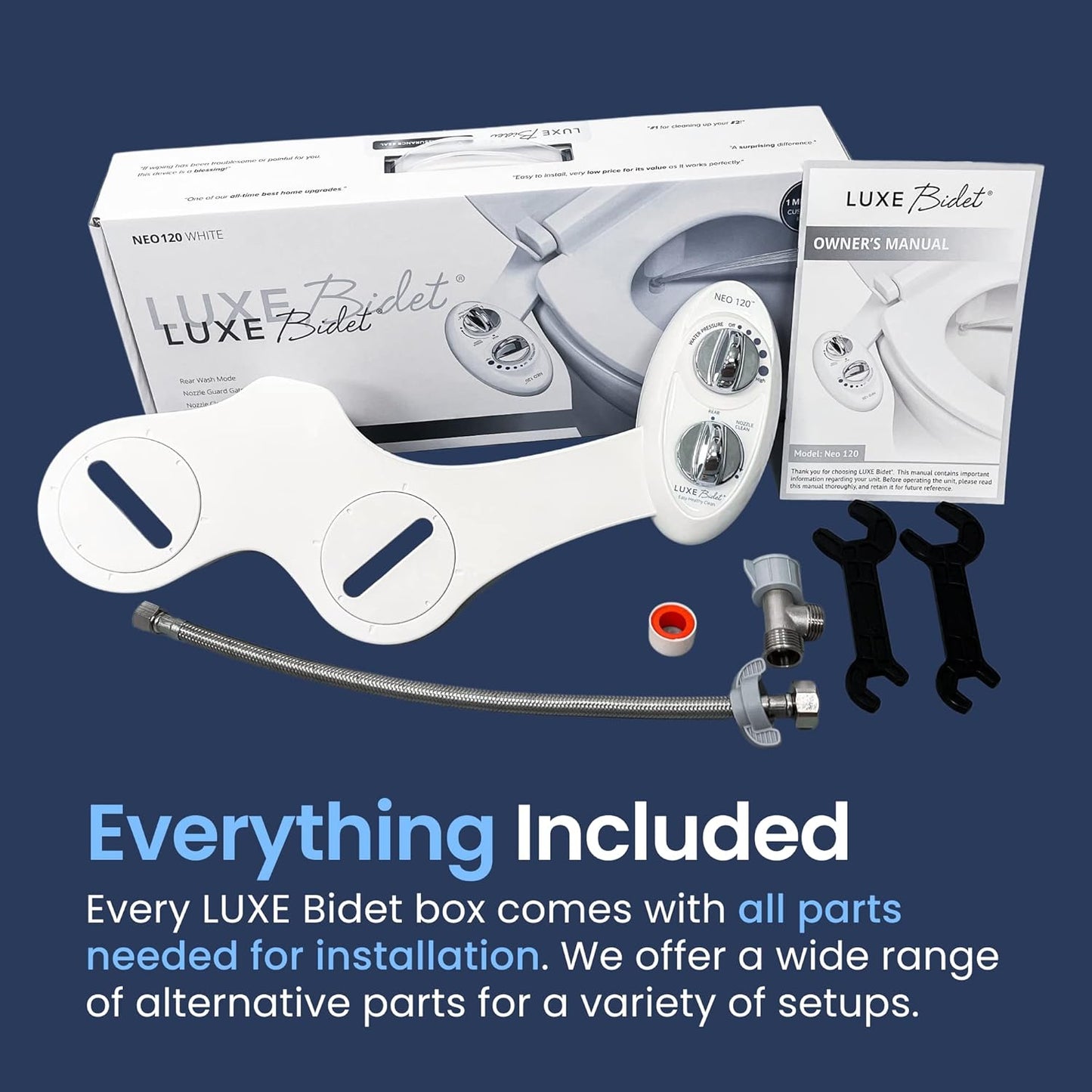 LUXE Bidet NEO 120 - Single Nozzle, Self-Cleaning, Non-Electric Bidet Attachment for Toilet Seat, Adjustable Water Pressure, Rear Wash (White)