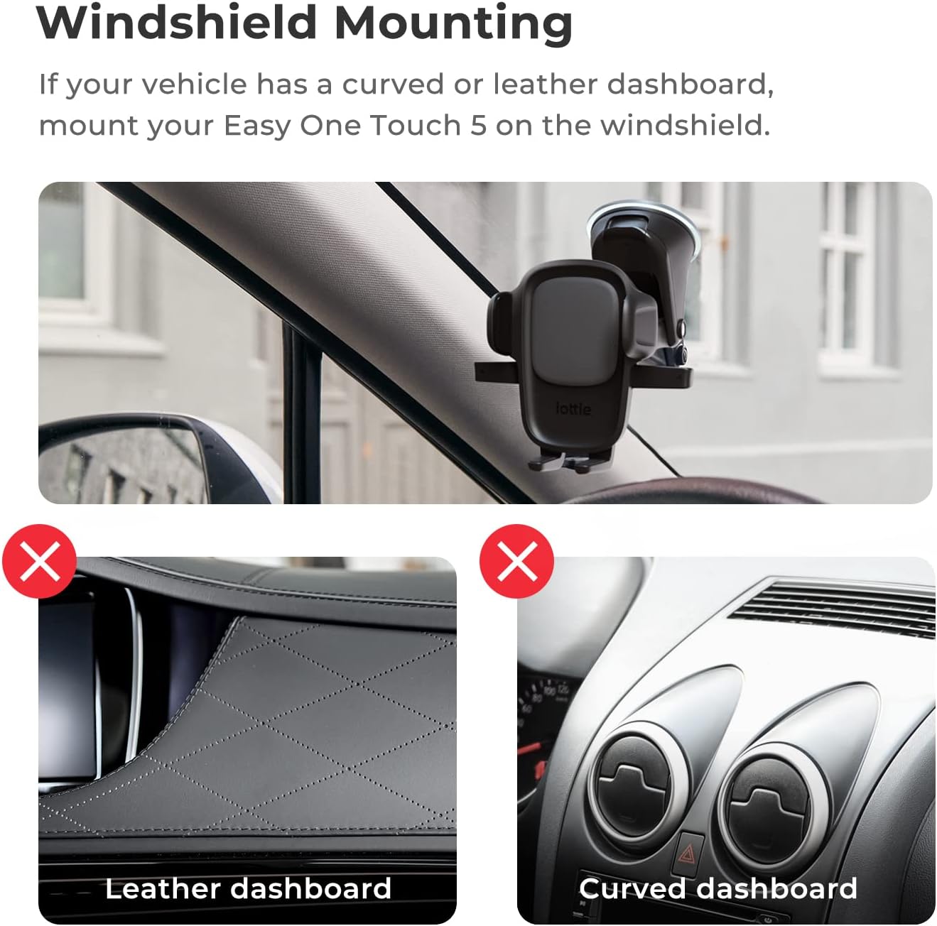 iOttie Easy One Touch Signature Dashboard & Windshield Universal Car Mount Phone Holder Desk Stand with Suction Cup Base and Telescopic Arm for iPhone, Samsung, Google, More Smartphones