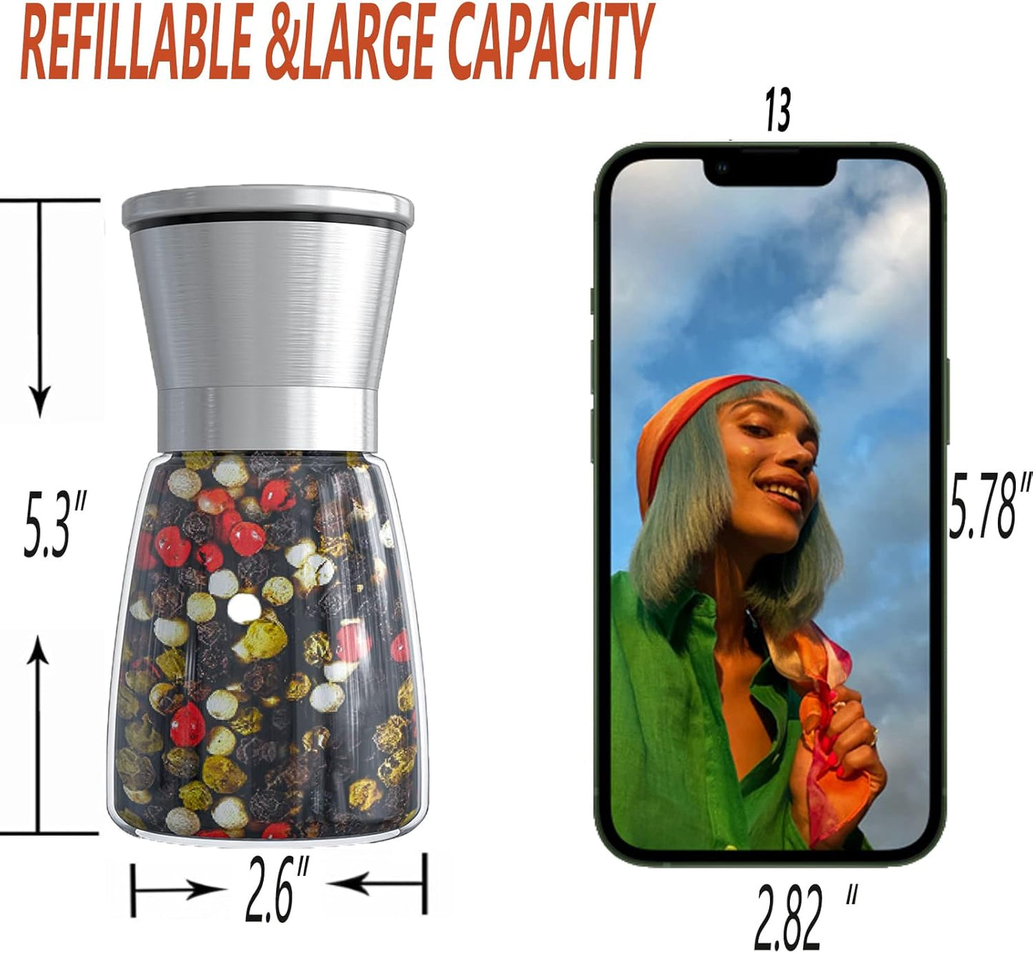 Original Stainless Steel Salt or Pepper Grinder - Top Spice Mill with Ceramic Blades, Brushed Stainless Steel and Adjustable Coarseness By Pepper Grinder (Single Package)