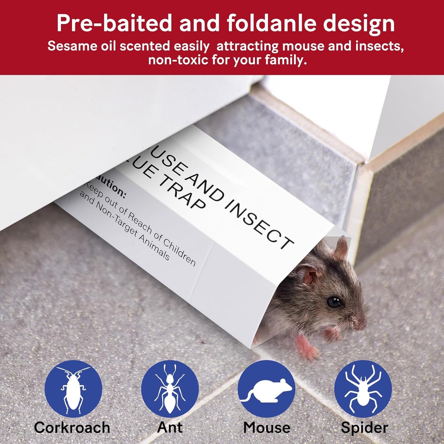 38Pack Mouse & Insect Traps Indoor for Home, Glue Traps for Mice Roach Rats Rodents Ant, Sticky Pest Control Adhesive Tray for Catching Bugs, Sesame Oil Scent Non Toxic Pre-Baited Glue Boards