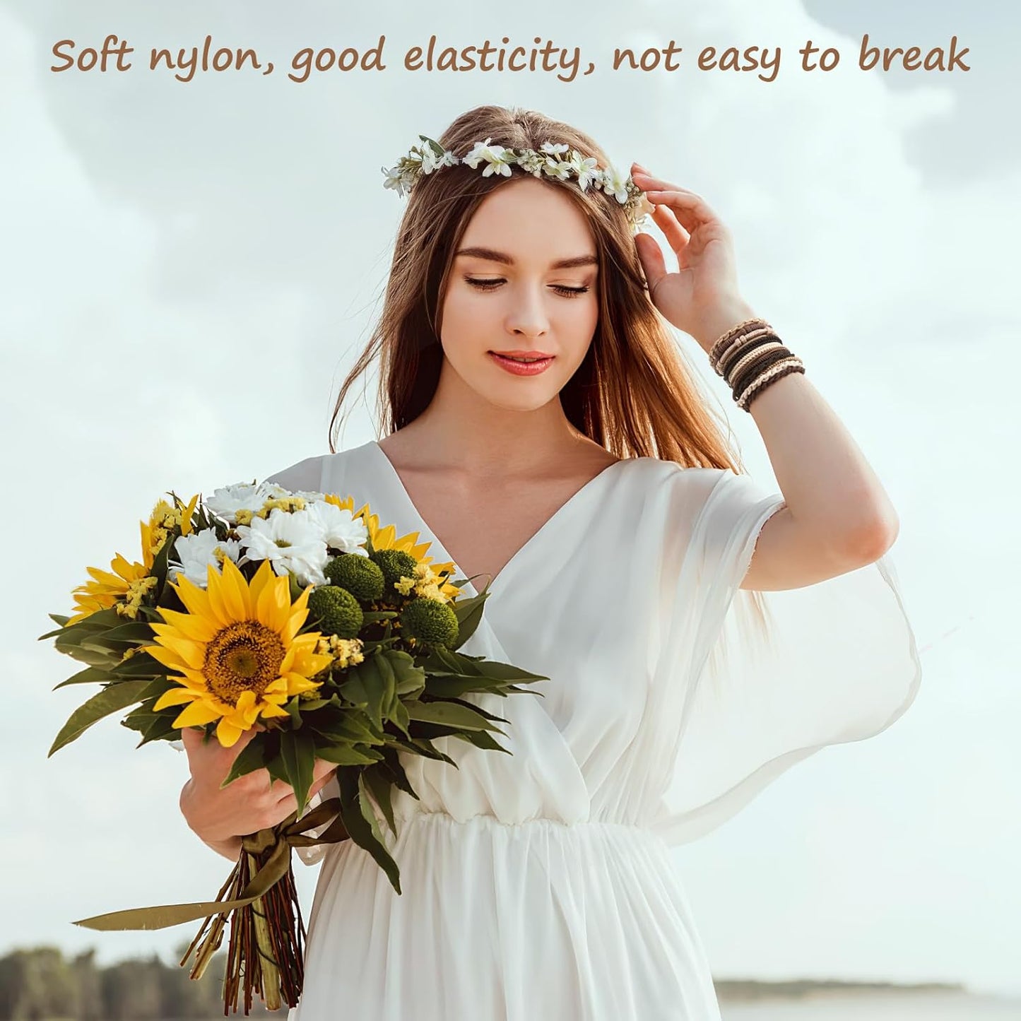 Boho Hair Ties, 20 PCS of 4 Styles Cute Bands for Thick or Thin Hair, No Damage Elastic Bracelets, Brown Hair Accessories for Girls and Women