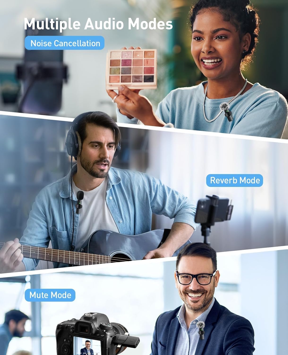 3-in-1 Mini Microphone for iPhone: Wireless Lavalier Microphones for iOS/Android/Camera - Noise Reduction Lapel Mic forLive Stream - HiDefSound for Video Mavericks - Texture Black