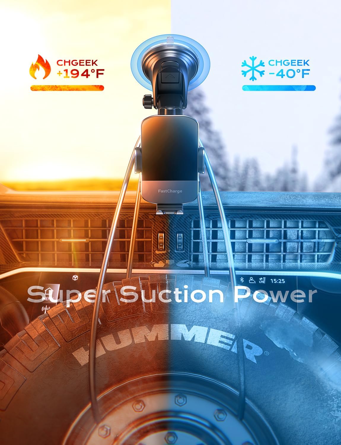 CHGeek Wireless Car Charger, 15W Fast Charging Auto Clamping Phone Holders for Your Car Phone Mount for Car fit for iPhone 17 16 15 14 13 12 Pro Max 11 XR XS, Samsung Galaxy S25 Ultra S24 S23, Black