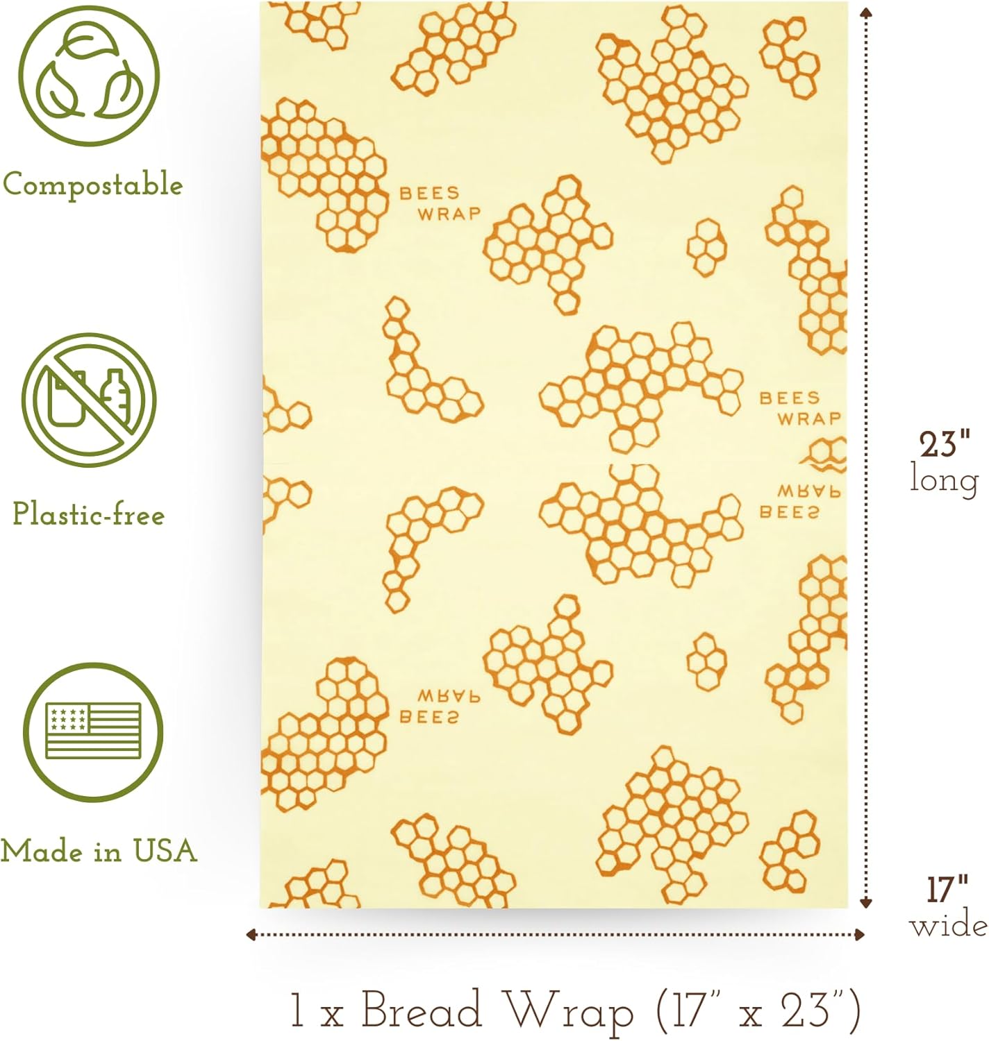 Bee's Wrap Beeswax Wraps for Food - Bread Wrap - Made in USA Reusable Bread Storage Bags - Organic & Eco-Friendly Alternative to Aluminum Foil, Sourdough Bags & Plastic Wrap, Honeycomb