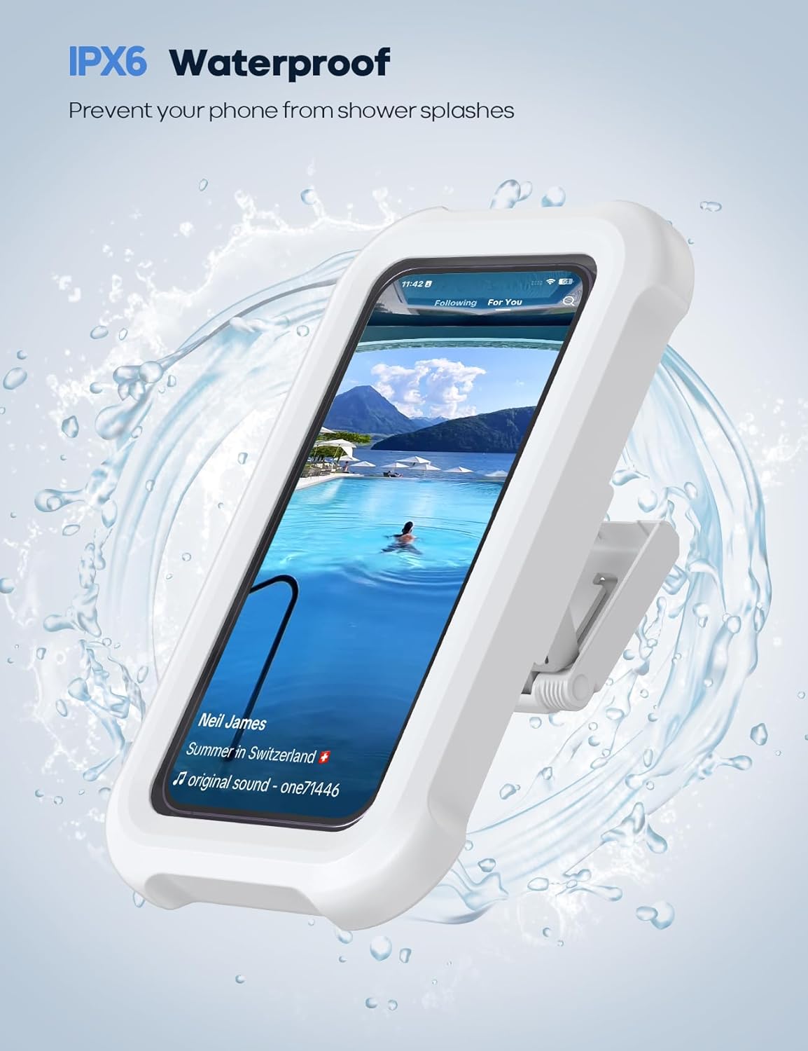 Lamicall Shower Phone Holder Waterproof - 480° Rotatable Retractable Adjustable Shower iPhone Case Holder, Bathroom Wall Phone Mount Stand Water Proof Anti Fog Case, Accessories for 4-7" Cellphones
