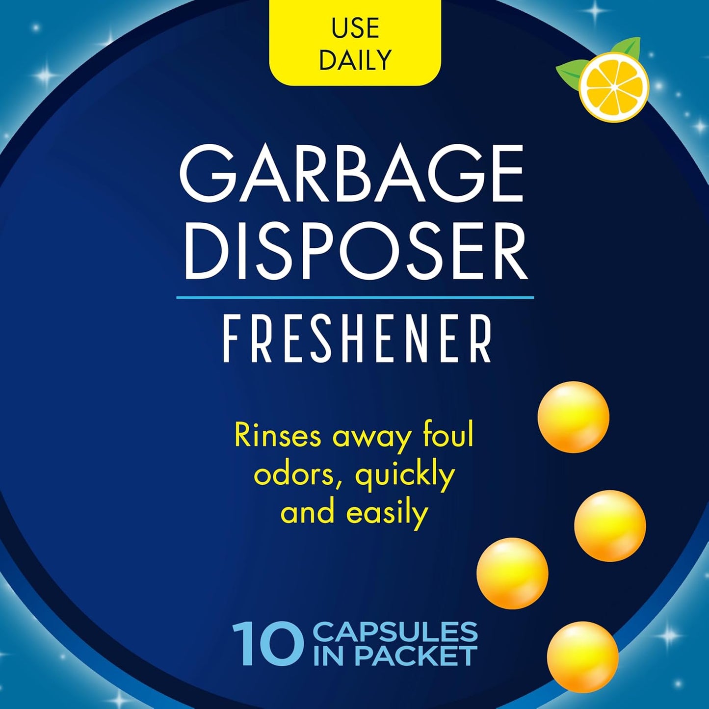 Glisten Garbage Disposer Freshener, Sink Disposal Odor Eliminator, Quick and Easy-to-Use, Lemon Scent, 10 Capsules