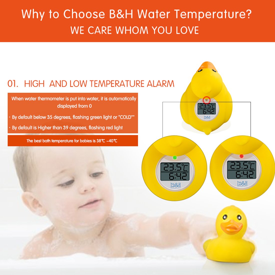 b&h Baby Bath Thermometer, The Infant Bath Floating Toy Safety Temperature Water Thermometer, Baby Bath Essentials (Classic Duck)