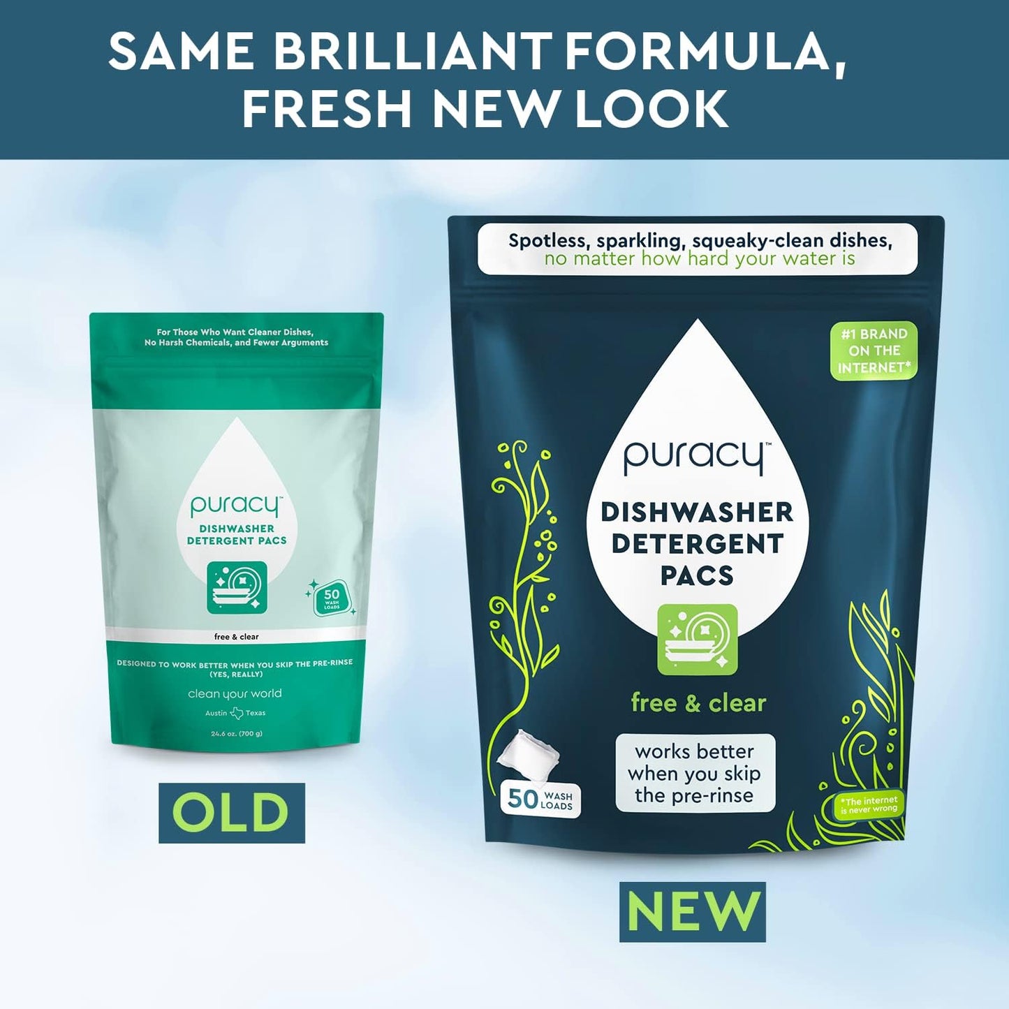 Puracy Dishwasher Pods, Natural Dishwasher Detergent, Free & Clear Dish tabs - Enzyme-Powered, Spot & Residue Free - TikTok Trend Items, Must Haves from TikTok Made Me Buy It (Free & Clear, 50 Count)