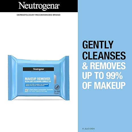 Neutrogena Makeup Remover Wipes, Daily Facial Cleanser Towelettes, Gently Cleanse and Remove Oil & Makeup, Alcohol-Free Makeup Wipes, 2 x 25 ct