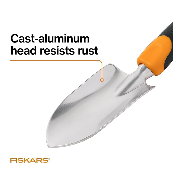 Fiskars Ergo Garden Trowel for Digging and Planting, Heavy Duty Gardening Hand Tool with Hanging Hole - Cart Shape