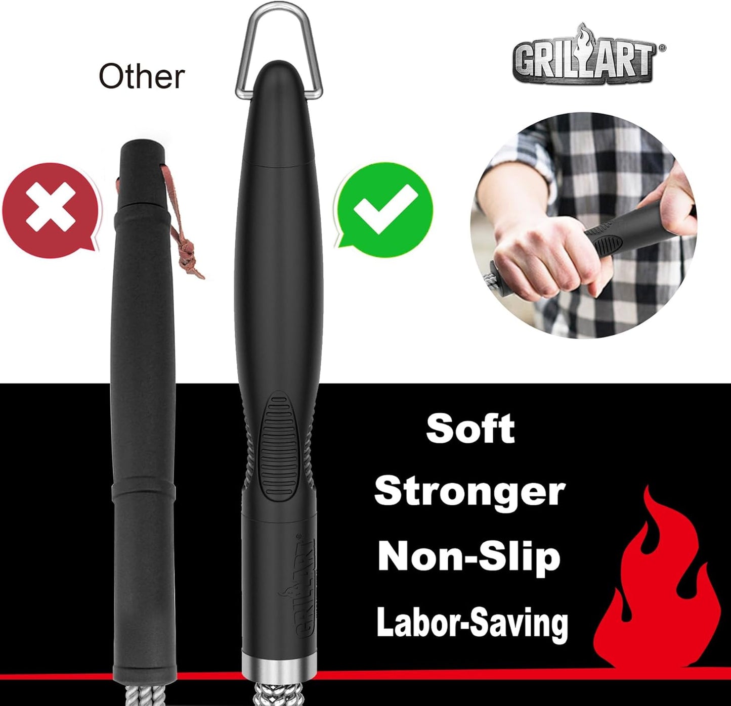 GRILLART Grill Brush and Scraper, Extra Strong BBQ Cleaner Accessories, Safe Wire Bristles Barbecue Triple Scrubbers Cleaning Brush for Gas/Charcoal Grilling Grates, Wizard Tool BR-8115