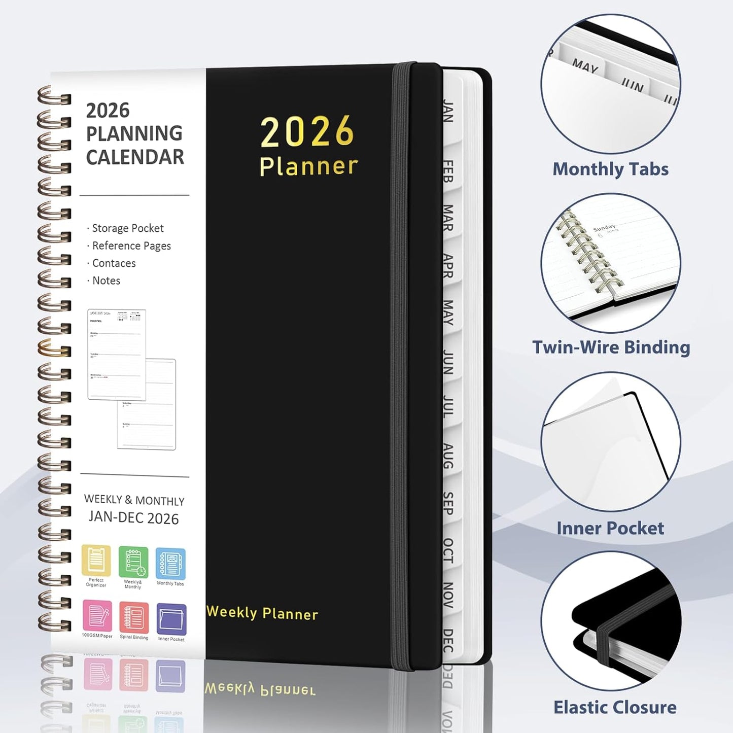 2026 Planner, Weekly and Monthly Calendar Academic Planner, Jan 2026 - Dec 2026, Planning Agenda Book for Desk Accessories and School Supplies - A5 (6.3'' x 8.5'')
