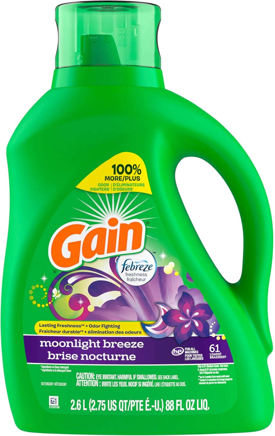 Gain + Aroma Boost Liquid Laundry Detergent, Moonlight Breeze Scent, 61 Loads, 88 fl oz, HE Compatible