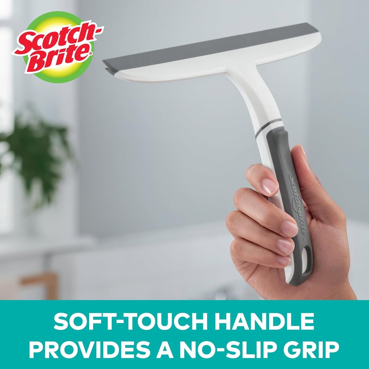 Scotch-Brite, All-Purpose 10 Inch Dual Blade Streak-Free Squeegee, Safe on Mirrors, Glass Shower Doors, Windows, Sinks and More