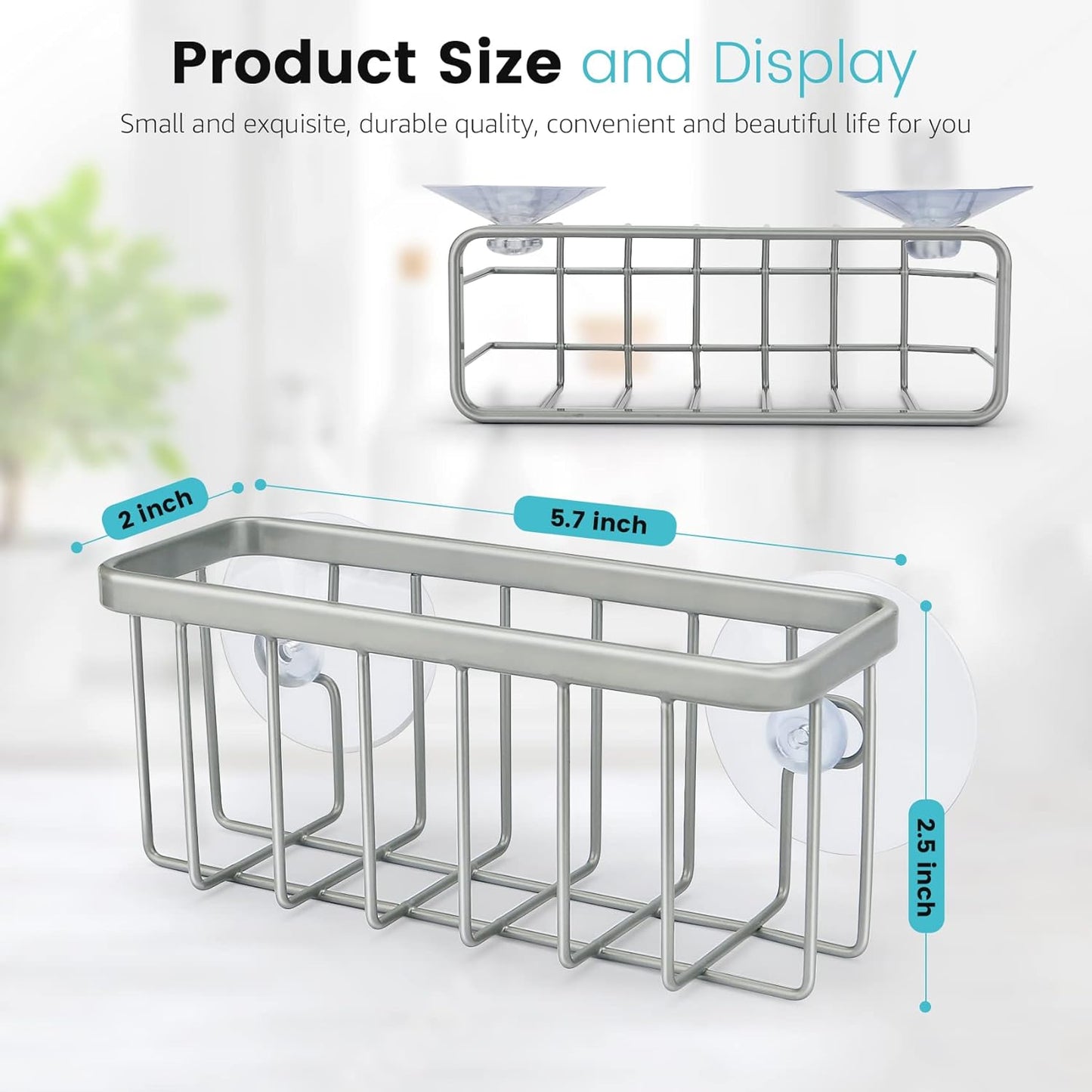 Sponge Holder for Kitchen Sink, Kitchen Sink Sponge Holder,Sink Caddy,Dish Soap Holder (Mat Silver)