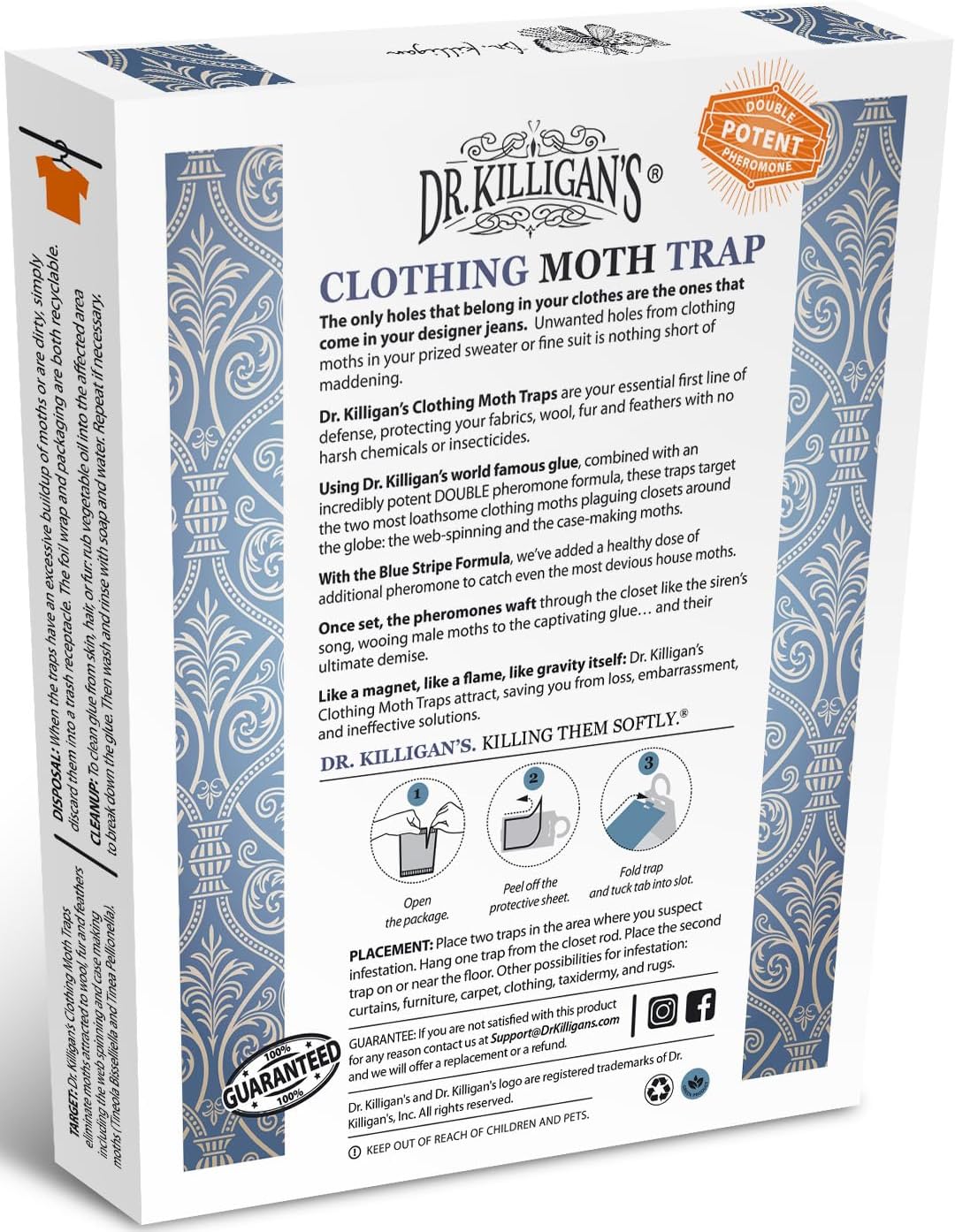 Dr. Killigan's Premium Double Potent Clothing Moth Traps with Pheromones Prime | Organic Clothes Moths Trap with Lure for Closets & Carpet | Case Making Moth Treatment & Prevention (6 Pack, White)