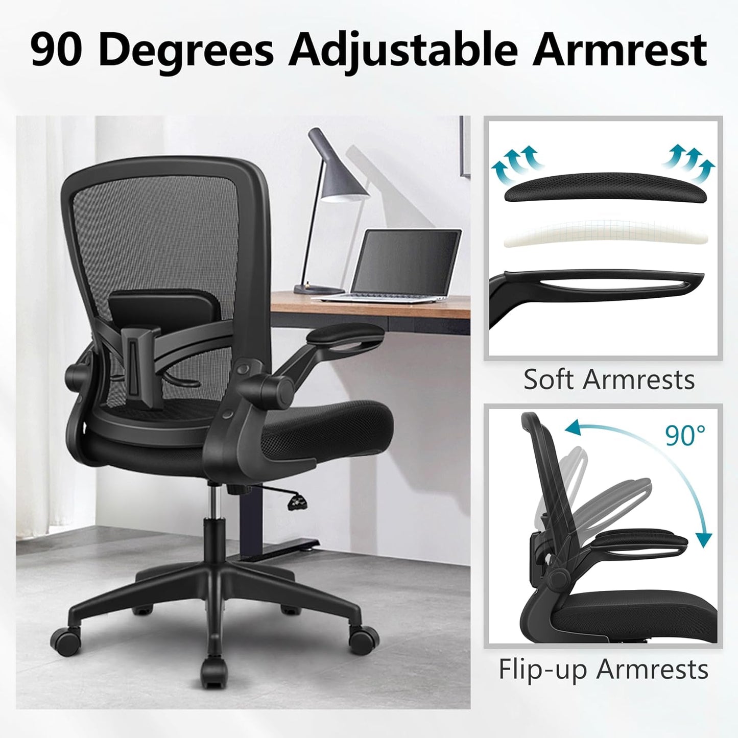 FelixKing Office Chair, Ergonomic Desk Chair Breathable Mesh Chairs Adjustable High Back Lumbar Support Flip-up Armrests, Executive Rolling Swivel Comfy Computer Chairs Home Office Black