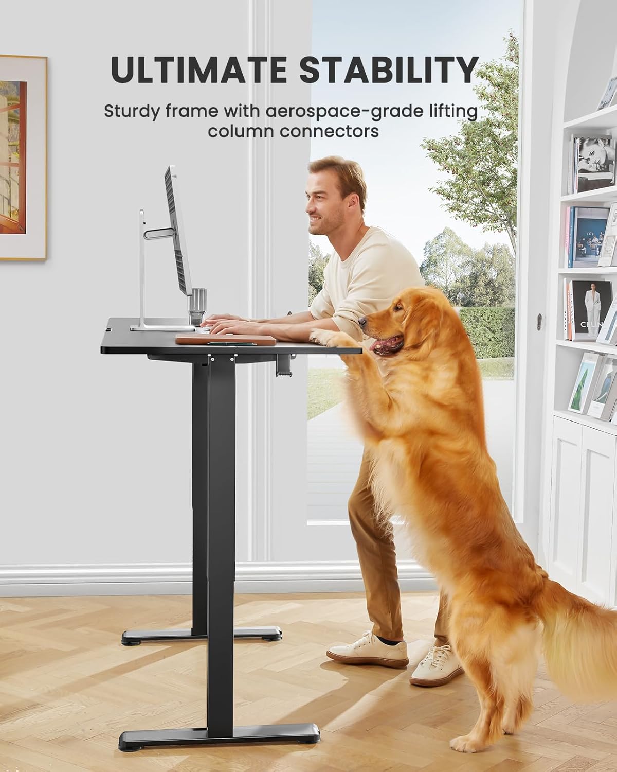 ErGear Height Adjustable Electric Standing Desk, 47.2 x 23.6 Inches Sit Stand up Desk, Memory Computer Home Office Desk with Two-Piece Desktop (Black)