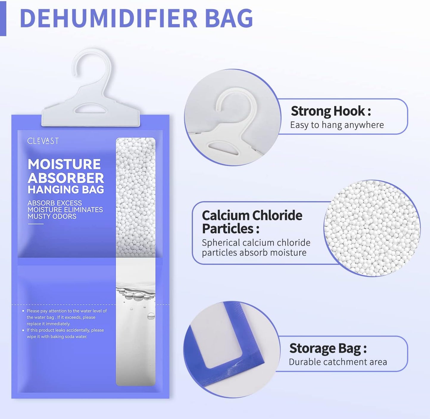 CLEVAST Moisture Absorbers Packets 10 Pack, Dehumidifier Bags for Closet, Unscented Hanging Humidity Absorber in Wardrobes, Bedrooms, Bathrooms(Net Wt. 230g/Pack)