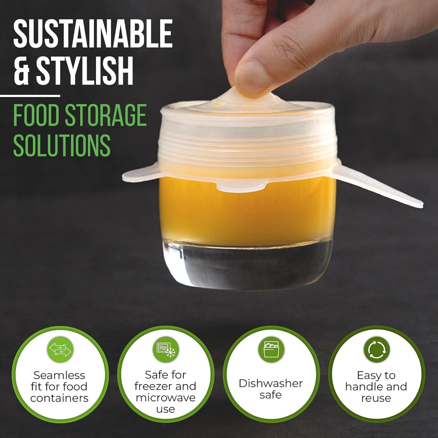 Reusable Silicone Stretch Lids for Food Storage in Fridge - Elastic Heat-Resistant Fits 2.6"–12" Bowl Covers, Cups, Cans, Jars - Universal Food Grade Lid - BPA-Free - Dishwasher Safe -7 Pack