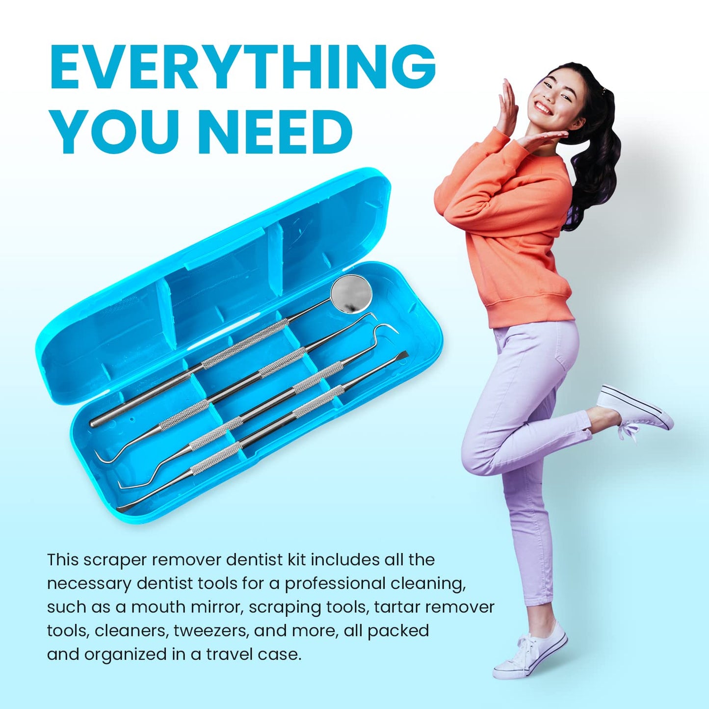 Dental Duty Dental Tools, Dental Pick for Teeth Cleaning Tools – Plaque Remover for Teeth with Teeth Cleaning Kit - Stainless Steel Dental Mirror for Teeth, Scraper and Scaler, (Aqua)