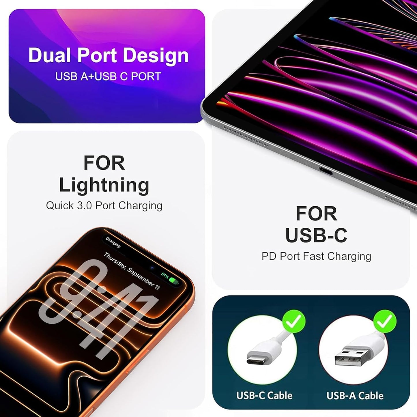 3 Pack USB C Wall Charger, 20W Durable Dual Port QC+PD 3.0 Power Adapter, Double Fast Plug Charging Block for iPhone 14/15/16/17 Pro/Pro Max/Plus, XS/XR/X, Watch Series 8/7 Cube,White