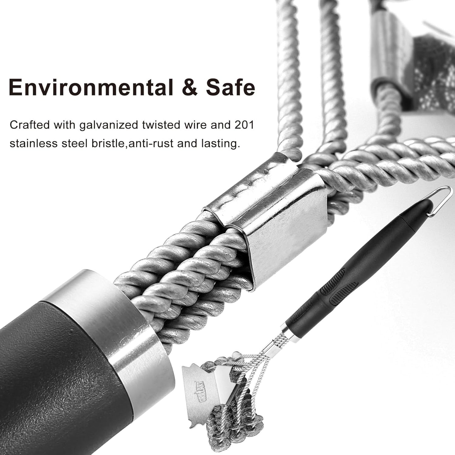 Grill Brush and Scraper Bristle Free – Safe BBQ Brush for Grill – 18'' Stainless Grill Grate Cleaner - Safe Grill Accessories for Porcelain/Weber Gas/Charcoal Grill – Gifts for Grill Wizard