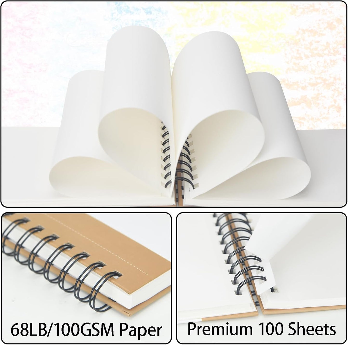 Crehatos 5.5" x 8.5" Small Sketch Book, Top Spiral Bound Sketch Pad, 100 Sheets Each 68lb/100gsm Drawing Paper, 2 Pack