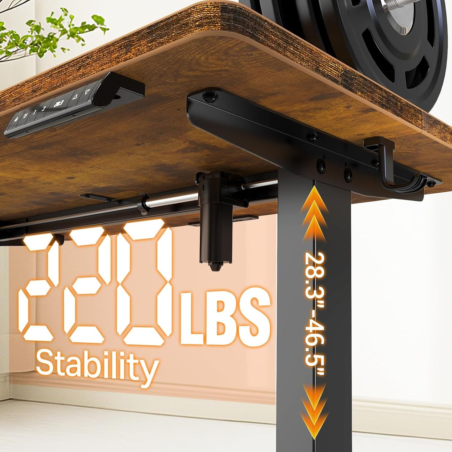 Veken 47.2" Standing Desk, Adjustable Height Office Desk with Wood Desktop, Computer Table for Home Work, Study and Gaming, Small Spaces, Modern Furniture,Brown