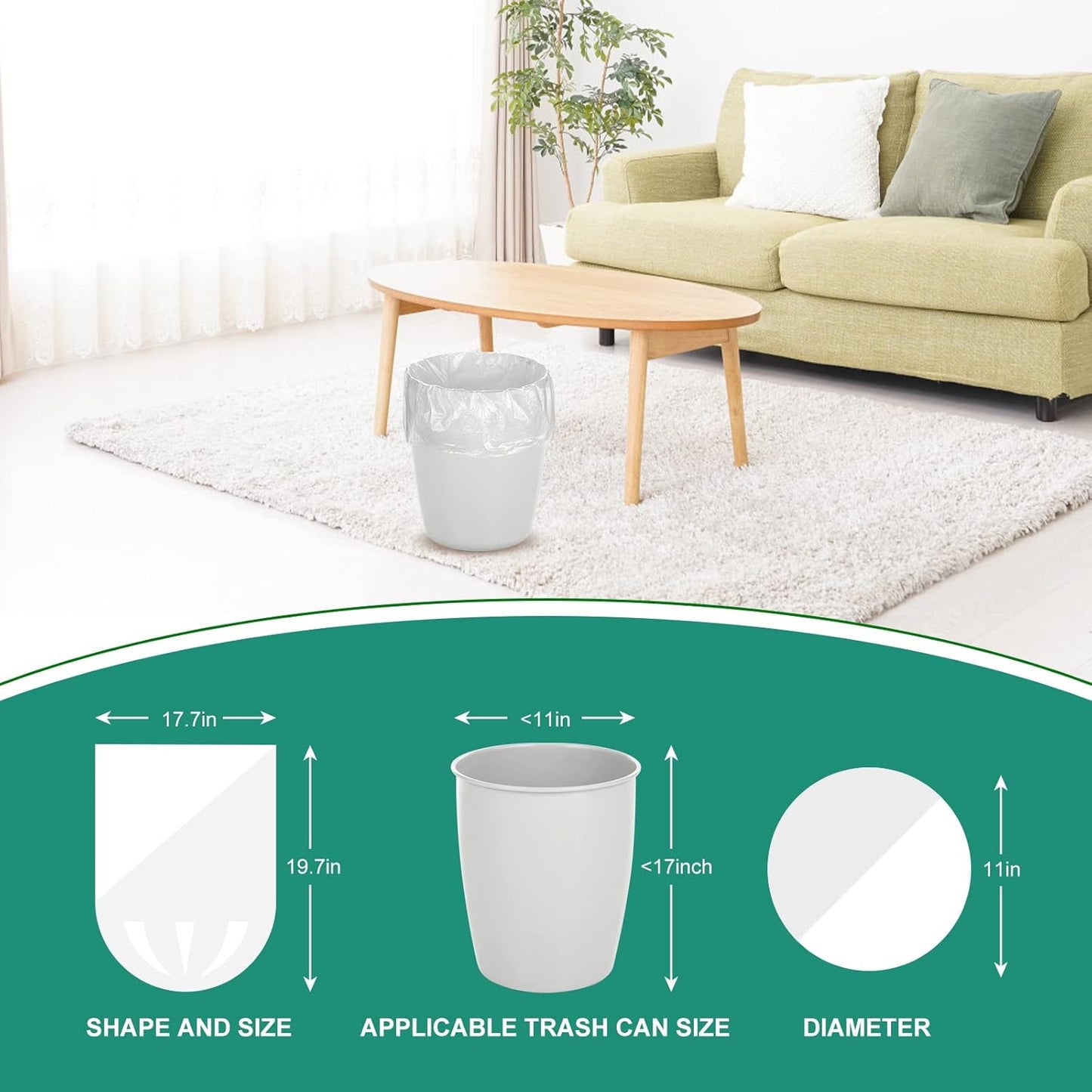 Magesh 4 Gallon Trash Bag Strong, Leakage-Free, Small Garbage Bags Unscented Thick for Bathroom, Office, Kitchen Small Trash Can, 15L, 105 Bags, Clear