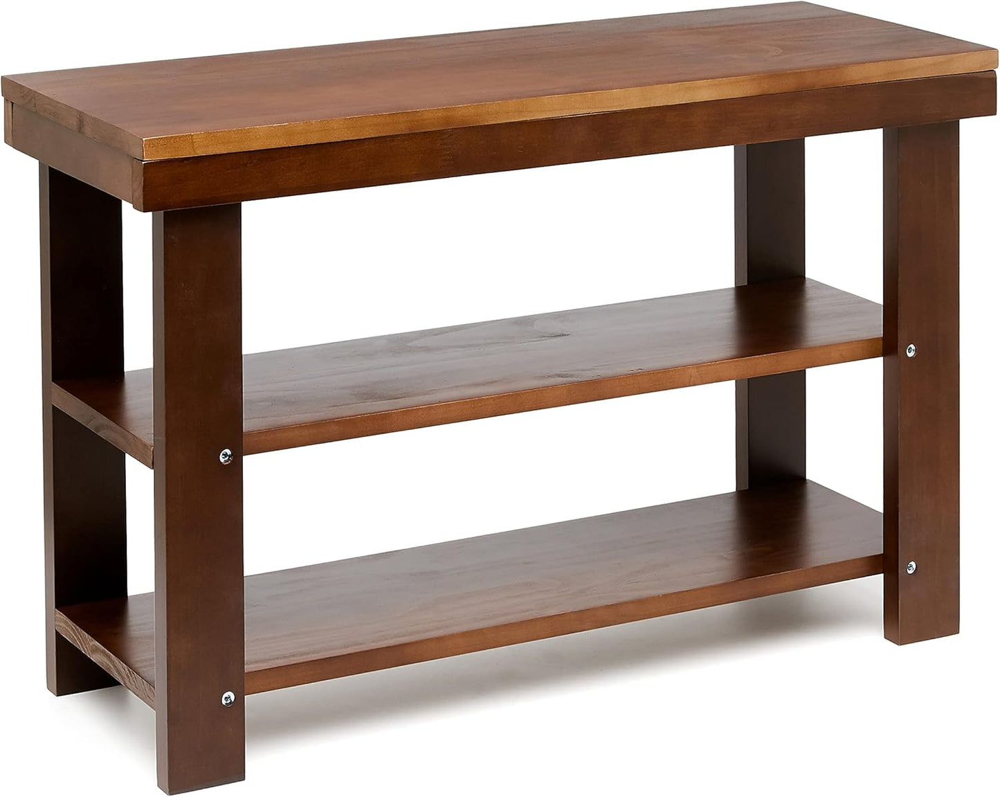 Solid Pine Wood Entryway Shoe Rack Bench, Espresso, 10.4" D x 27.56" W x 17.72" H