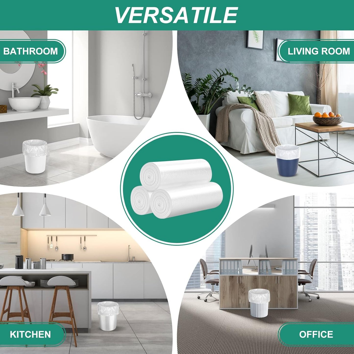 Magesh 4 Gallon Trash Bag Strong, Leakage-Free, Small Garbage Bags Unscented Thick for Bathroom, Office, Kitchen Small Trash Can, 15L, 105 Bags, Clear