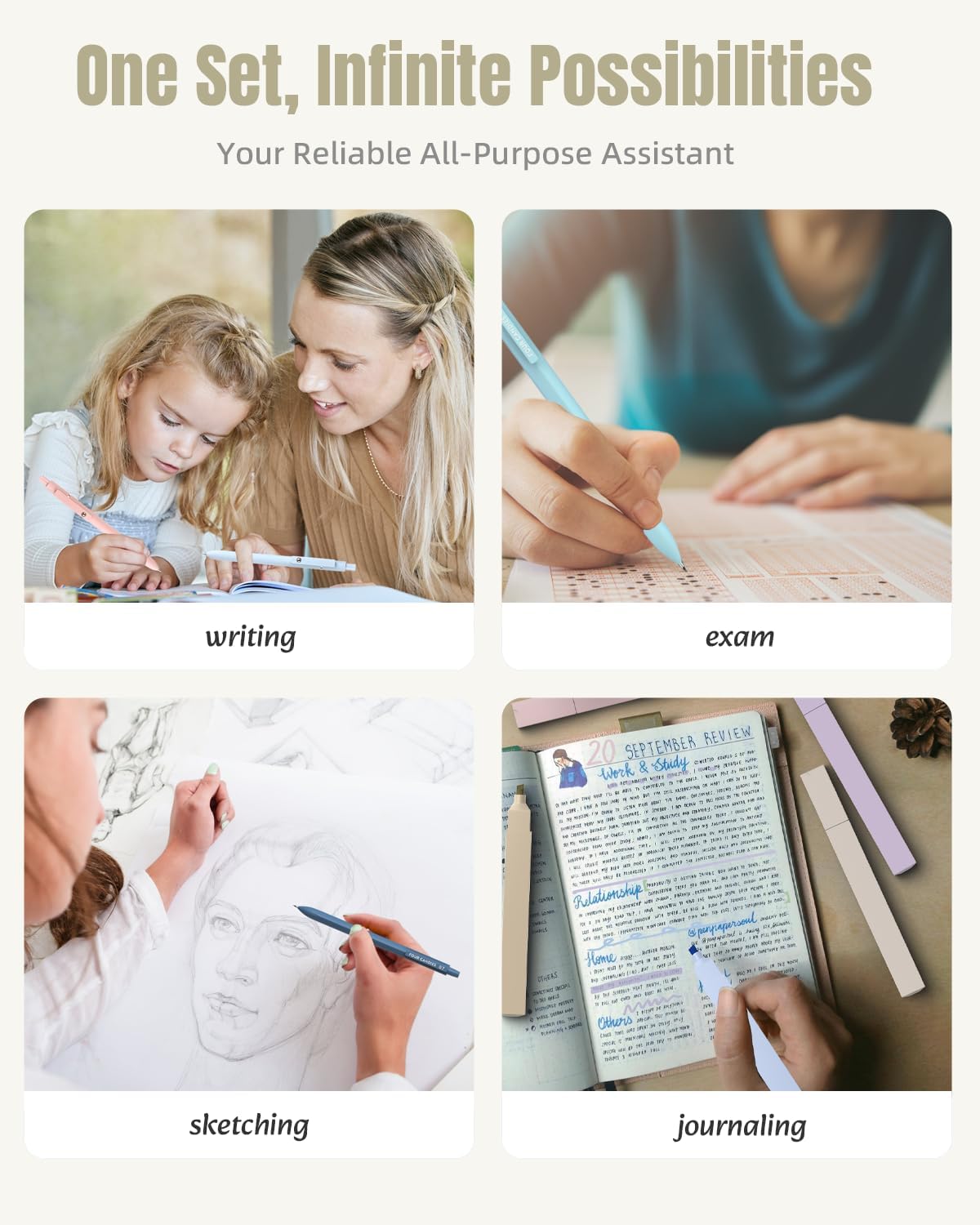 Four Candies 39 PCS Aesthetic School Supplies with Cute Pen Case, 12 Pastel Highlighters, 5 Black Ink Gel Pens, 6 Mechanical Pencils Set for Students Stationary College Essentials (Pink)