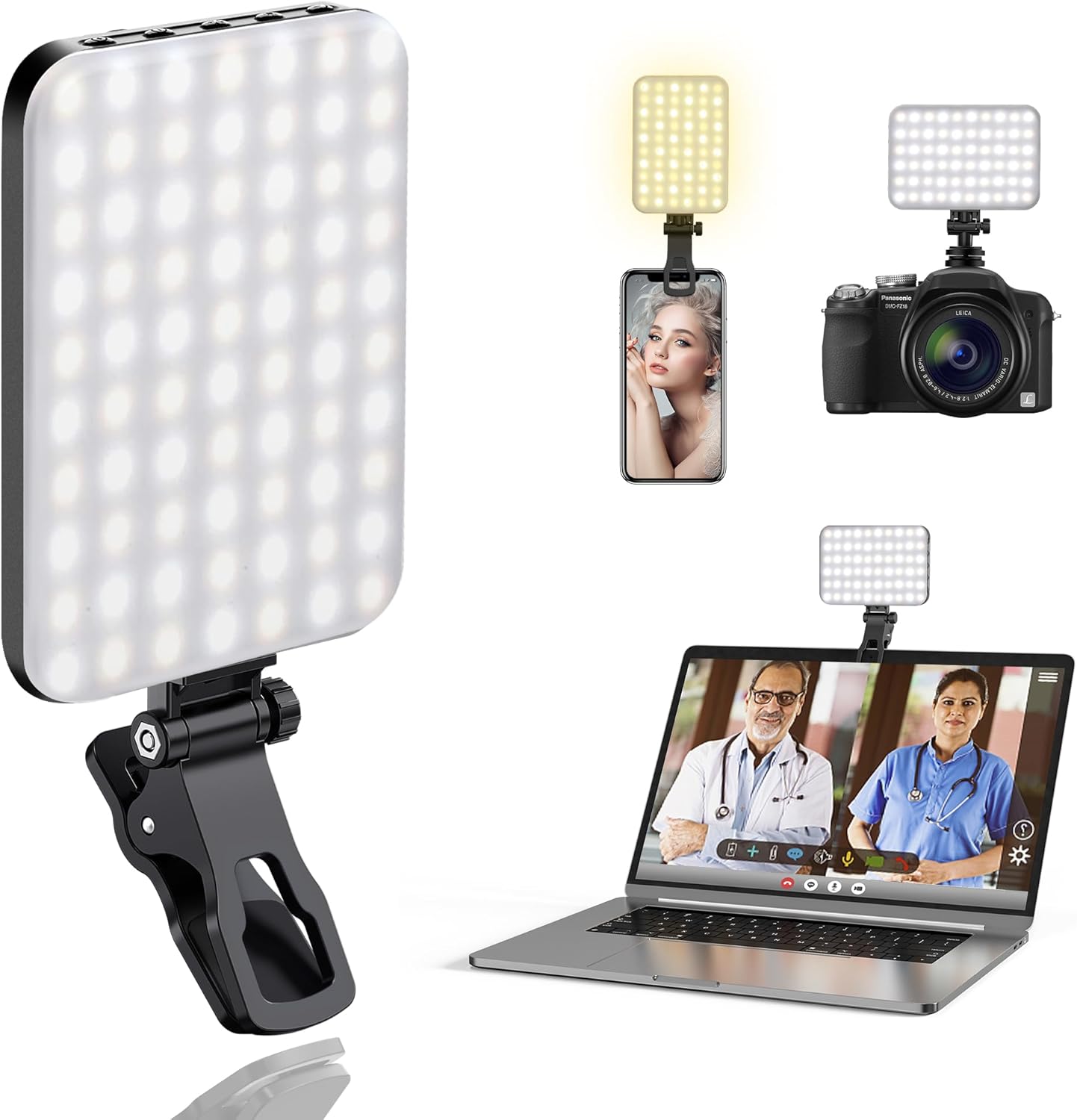 ALTSON 60 LED Portable Selfie Light Video Conference Lighting with Clip & Camera Tripod Adapter Rechargeable 2200mAh CRI 97+, 3 Light Modes for Phone iPhone Webcam Laptop Photo Makeup