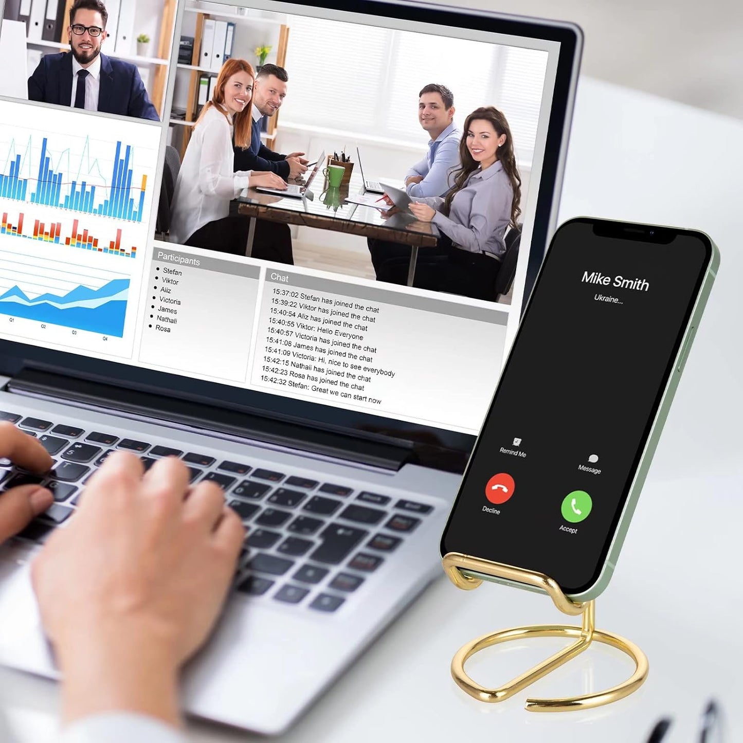 Cell Phone Stand for Desk, Cute Metal Gold Cell Phone Stand Holder Desk Accessories, Compatible with All Mobile Phones, iPhone, Switch, iPad