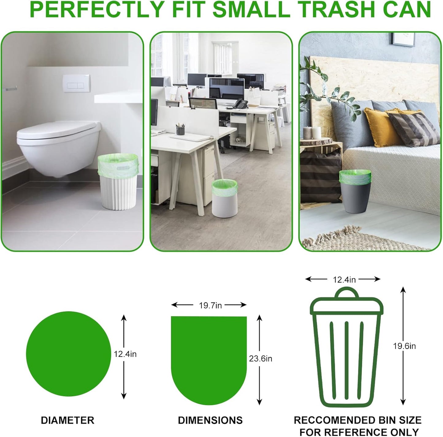 Small Trash Bags 4-6 Gallon, Inwaysin 200 Count Biodegradable Trash Bags 4 Gallon, Extra Strong Small Garbage Bags Unscented, Size Expanded, Green, for Bathroom Bedroom Office Kitchen Trash Can