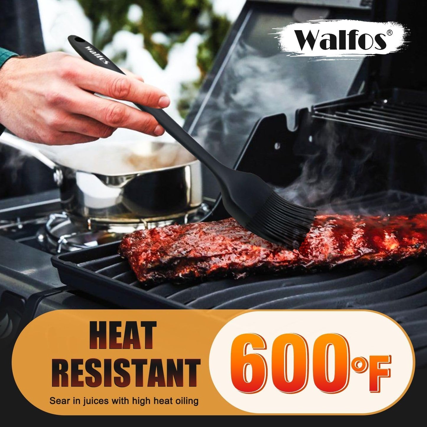 Walfos 600°F Heat Resistant Silicone Basting Brushes BPA Free Pastry Brush, Spread Oil Butter Sauce for BBQ Grill Baking Kitchen Cooking, Dishwasher Safe (2 SIZE)