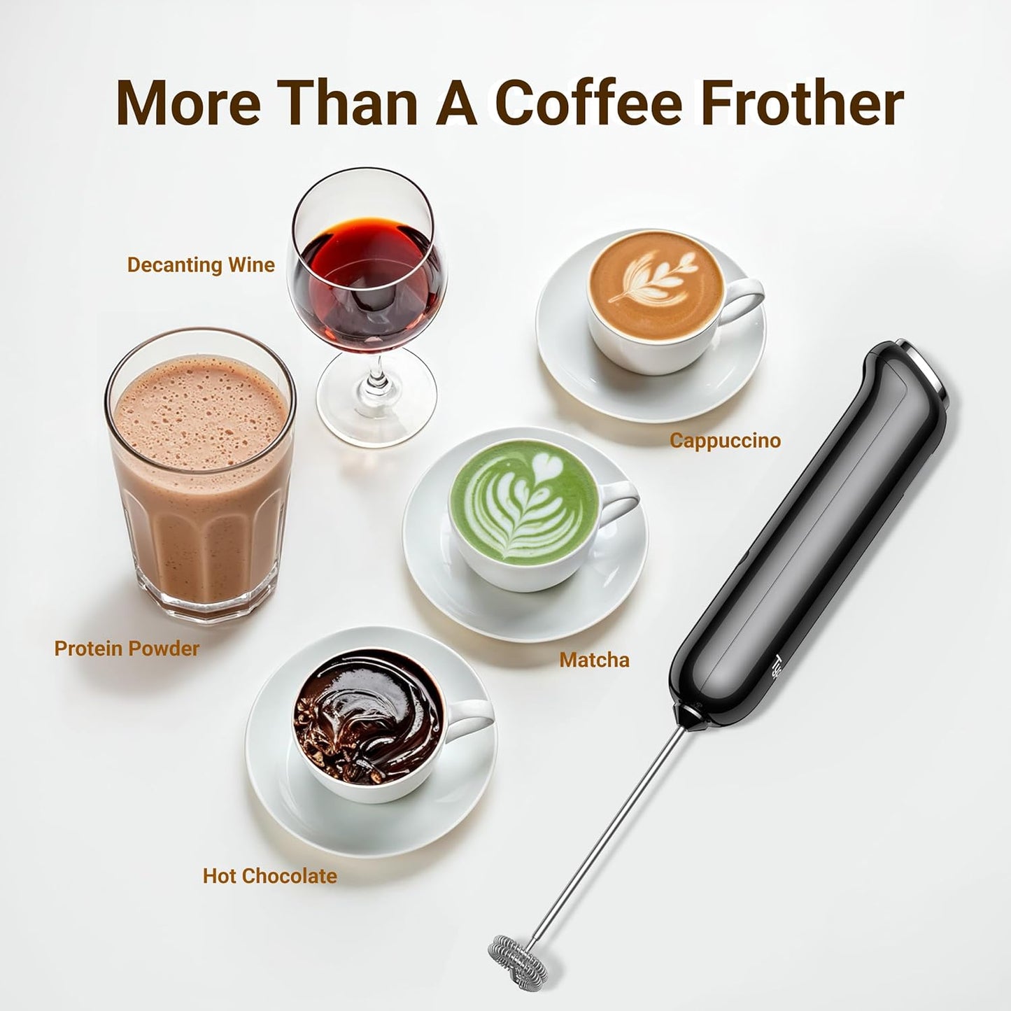 InstaWhisk Milk Frother with Variable Speed, Rechargeable Coffee Frother Wand with Detachable Double Whisk, Drink Mixer Handheld Electric Stirrer for Latte, Cappuccino, Matcha, Almond Milk, Protein