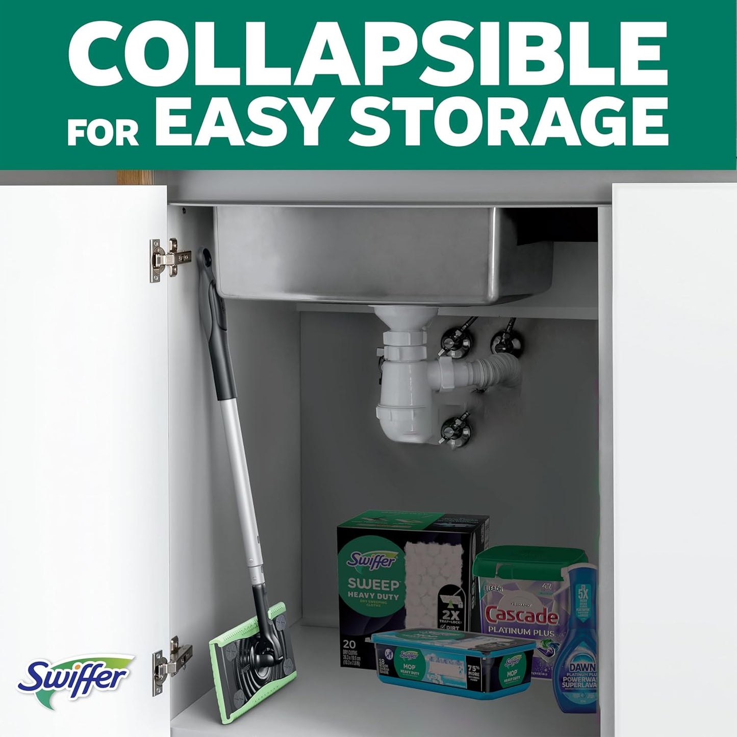 Swiffer Sweep & Mop Deluxe 2-in-1 Floor Mopping and Sweeping Kit, Multi-Surface Kit for Floor Cleaning, Kit Includes 1 Sweeper Device, 5 Heavy Duty Dry Sweeping Cloths, 6 Heavy Duty Wet Mopping Cloths