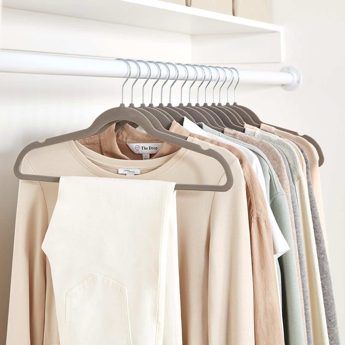 Basics 30-Pack Slim Velvet Non-Slip Suit Hangers – Space-Saving Clothes Hangers with Notched Shoulders & Sturdy Metal Core – Gray/Silver