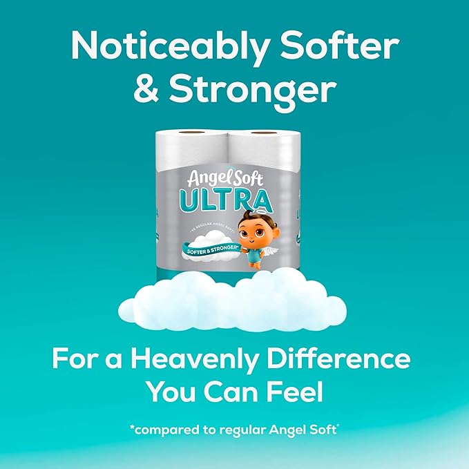 Angel Soft Ultra Toilet Paper, 6 Mega Rolls = 24 Regular Rolls, 2 Ply Toilet Tissue