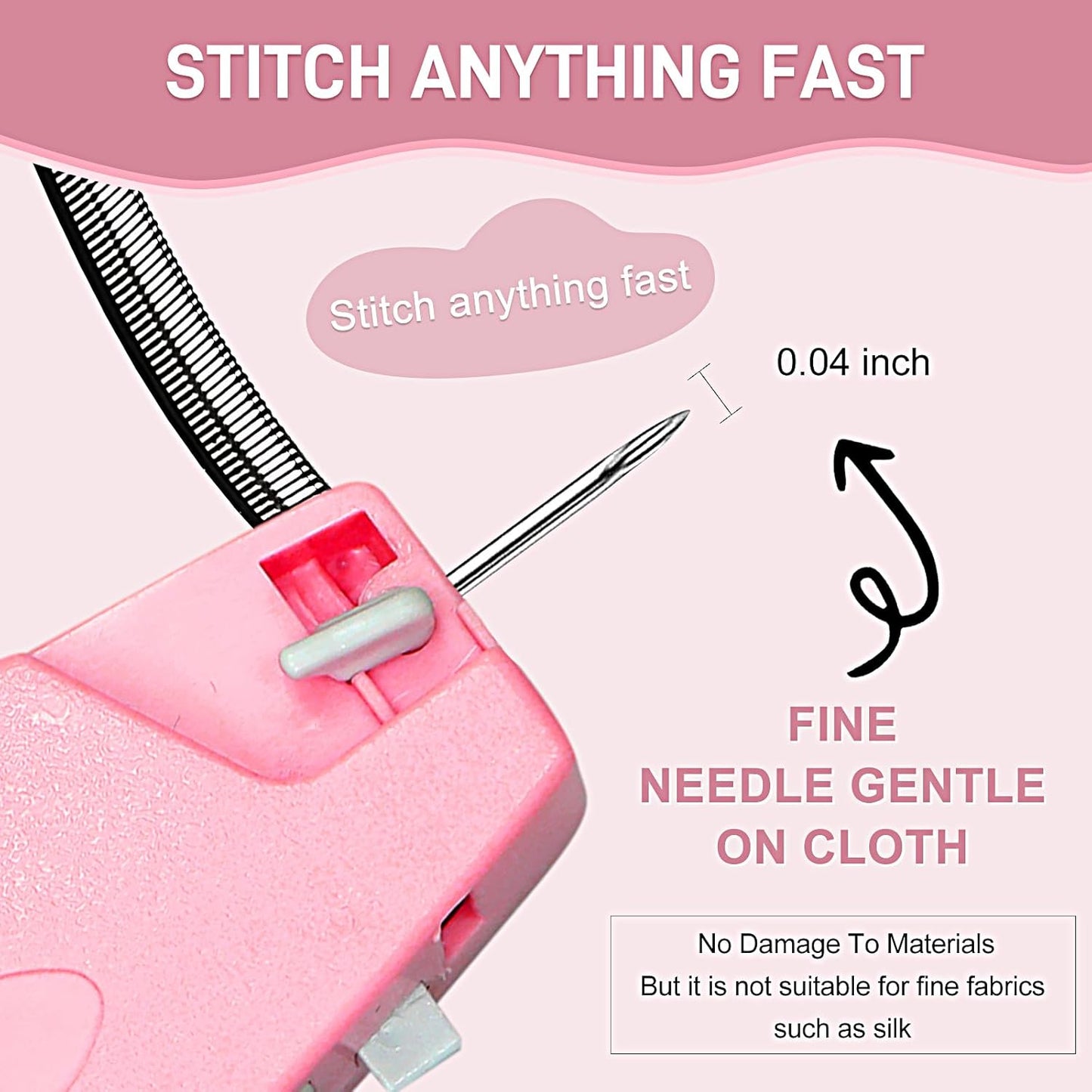 Stitch Gun for Clothes, Handheld Stitch Gun Quick Clothing Fixer,Sewing Kit Includes 1,000 Black Fasteners & 1,000 White Fasteners & 6 Needles,Tagging Gun(Pink)